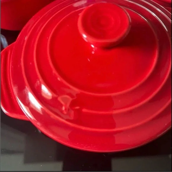Red Ceramic Covered Ramekin Set - 4 Pack - Picture 3 of 5